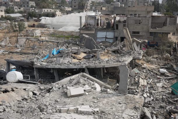 Bombede bygninger, Rafah, februar 2024. 