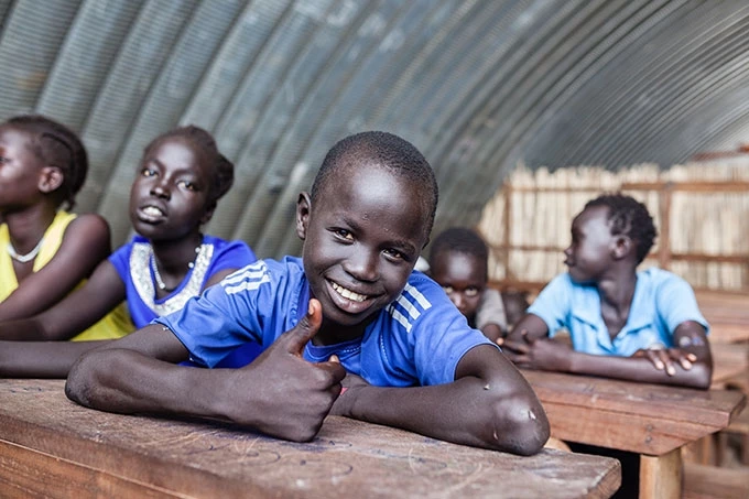Samuel i skole i POC lejr, Juba - Sydsudan