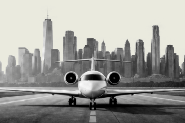 Illustration af fly på en landingsbane